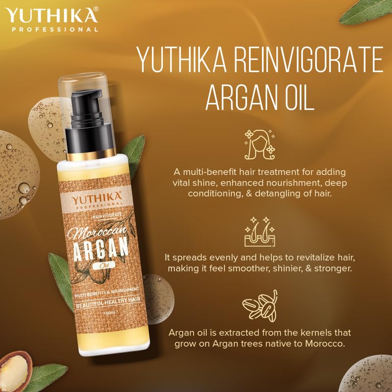 Image of Yuthika Professional Argan Oil for Hair 100 ml Moroccan Argan Hair Oil for Women and Men, Moisturizing and Strengthening Silky Hair Oil for All Hair Types