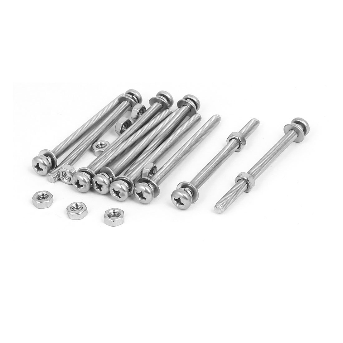 Uxcell Silver Sourcingmap M4 X 55Mm 304 Stainless Steel Phillips Pan Head Screws Nuts W Washers 10 Sets