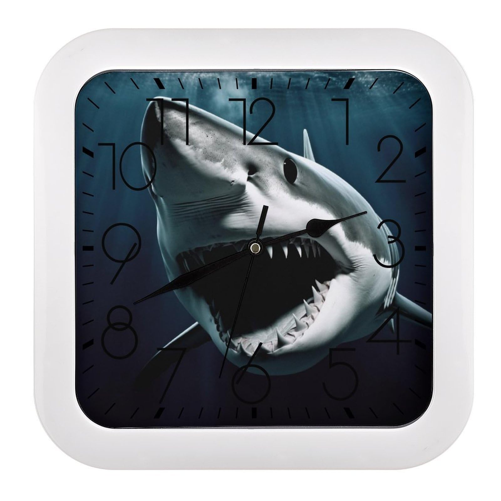 NTVOWPZO 10 Inch Wall Clock Shark Battery Operated Wall Clocks Silent Non-Ticking Square Wall Clock for Living Room Kitchen Home Office Wall Decorative Clocks
