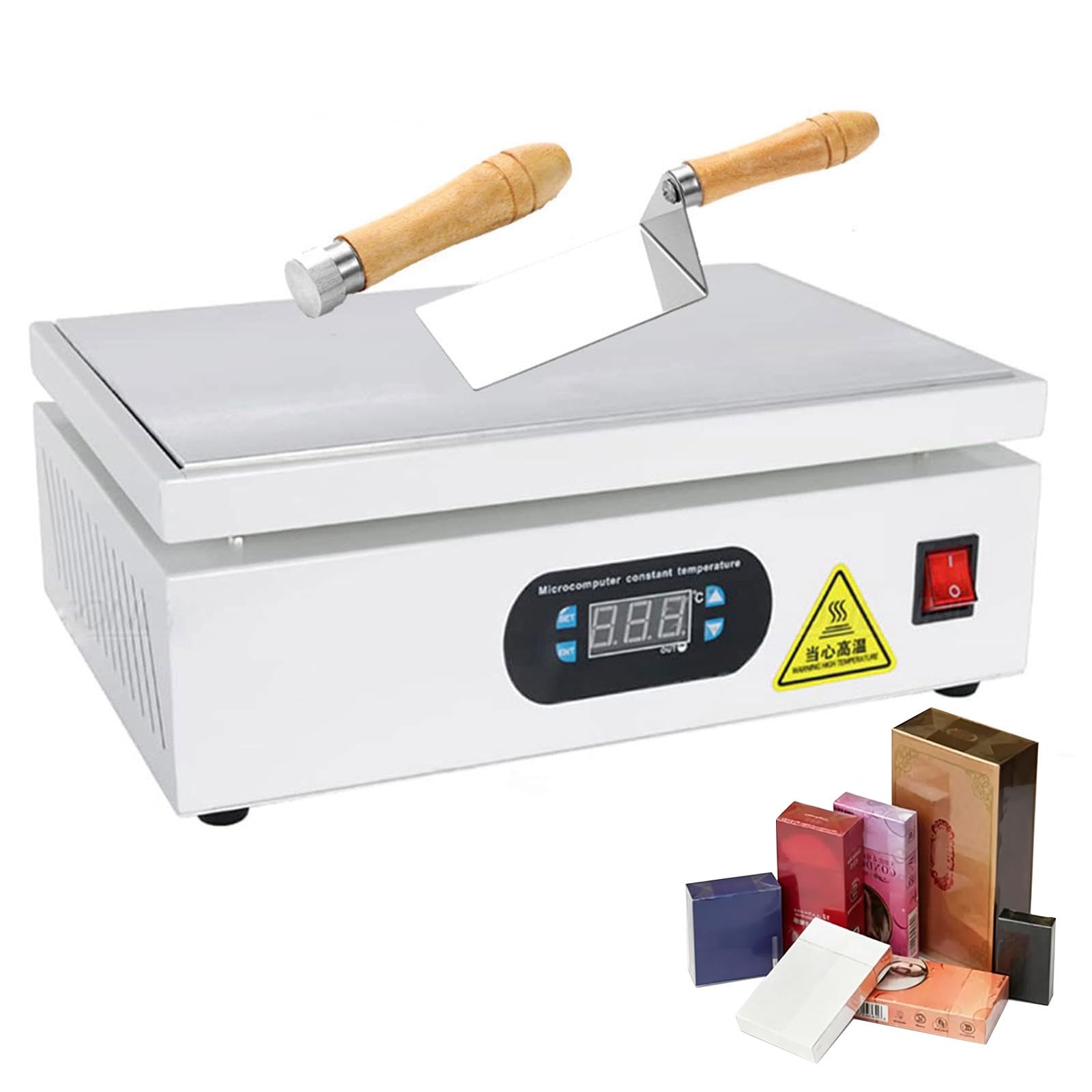 Machine d’Emballage en Cellophane 1000W, Machine de Surenveloppement Manuelle avec Spatule Chauffante, Température Réglable et Protection des Bords, Machine de Scellage de Bureau pour le Chauffage