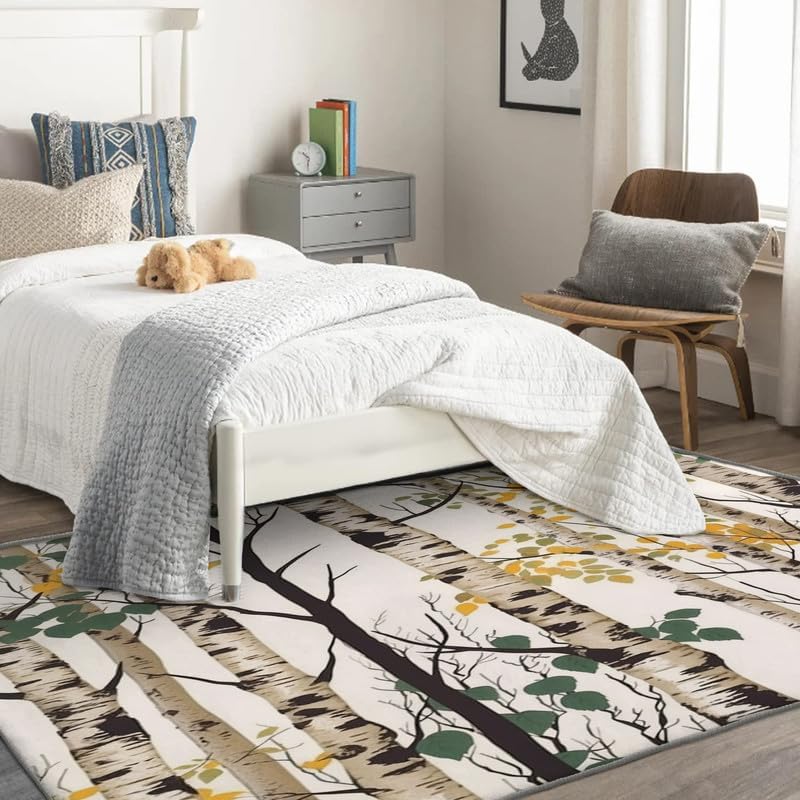 Miniatura 3 de Alfombras de abedul para dormitorio, sala de estar, alfombra de bosque de 4 x 6 pies, lavable, antideslizante, suave, alfombra de pelo bajo,