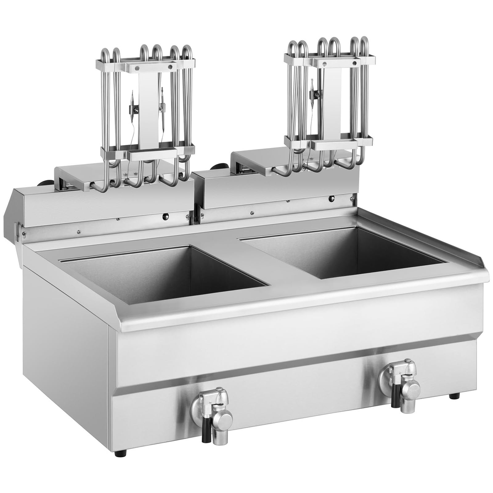 Royal Catering Kommerzielle Fritteuse Kapazität 2 x 16 l 13 kW 400 V 60-200 °C Kaltzone Ablasshahn autom. Abschaltung Thermoschutz Cool-Touch-Griff Elektro-Doppel-Fritteuse