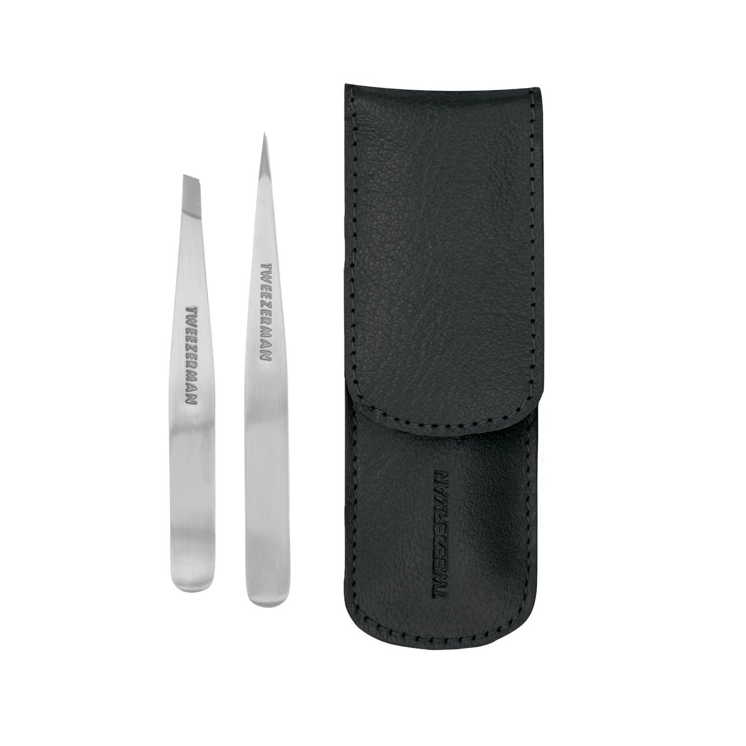 Tweezerman Black Petite Tweezer Set, Mini Slant & Point Tweezers (Set of 3)