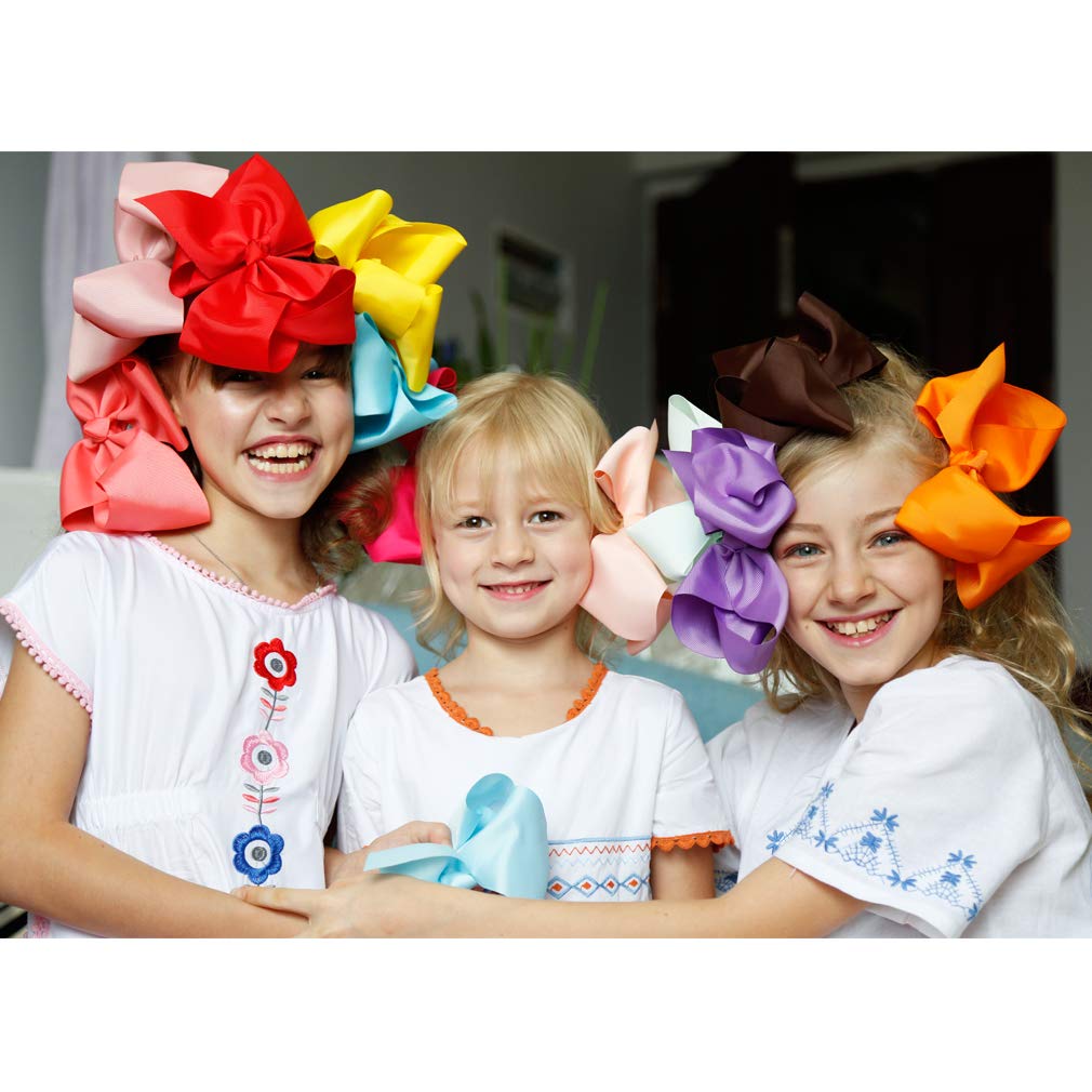 DEEKA 10 PCS Multi-colored 8" Hand-made Grosgrain Ribbon Hair Bow Alligator Clips Hair Accessories for Little Girls