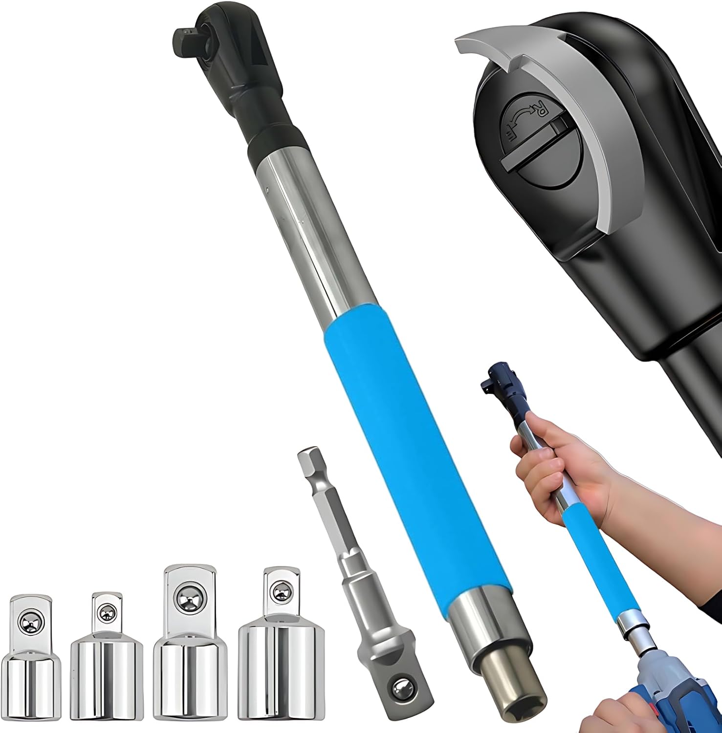 Offset Extension Wrench Impact – Electric Ratchet Wrench, Multifunctional & Durable Power Ratchet Wrenches, Chain Drive Wrench Extender, Dual-Mode Torque Control, Compatible with 1/2" Sockets (1Kits)