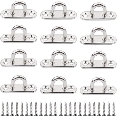 hannger Pad Eye Plate Hooks M5 12Pcs, 304 Stainless Steel U-Shaped Staple Ring Hook Metal Ring Loop Wall Mount Hook Hanger for Suspension, Ceiling Hooks, Marine Application Hardware Hook Cover