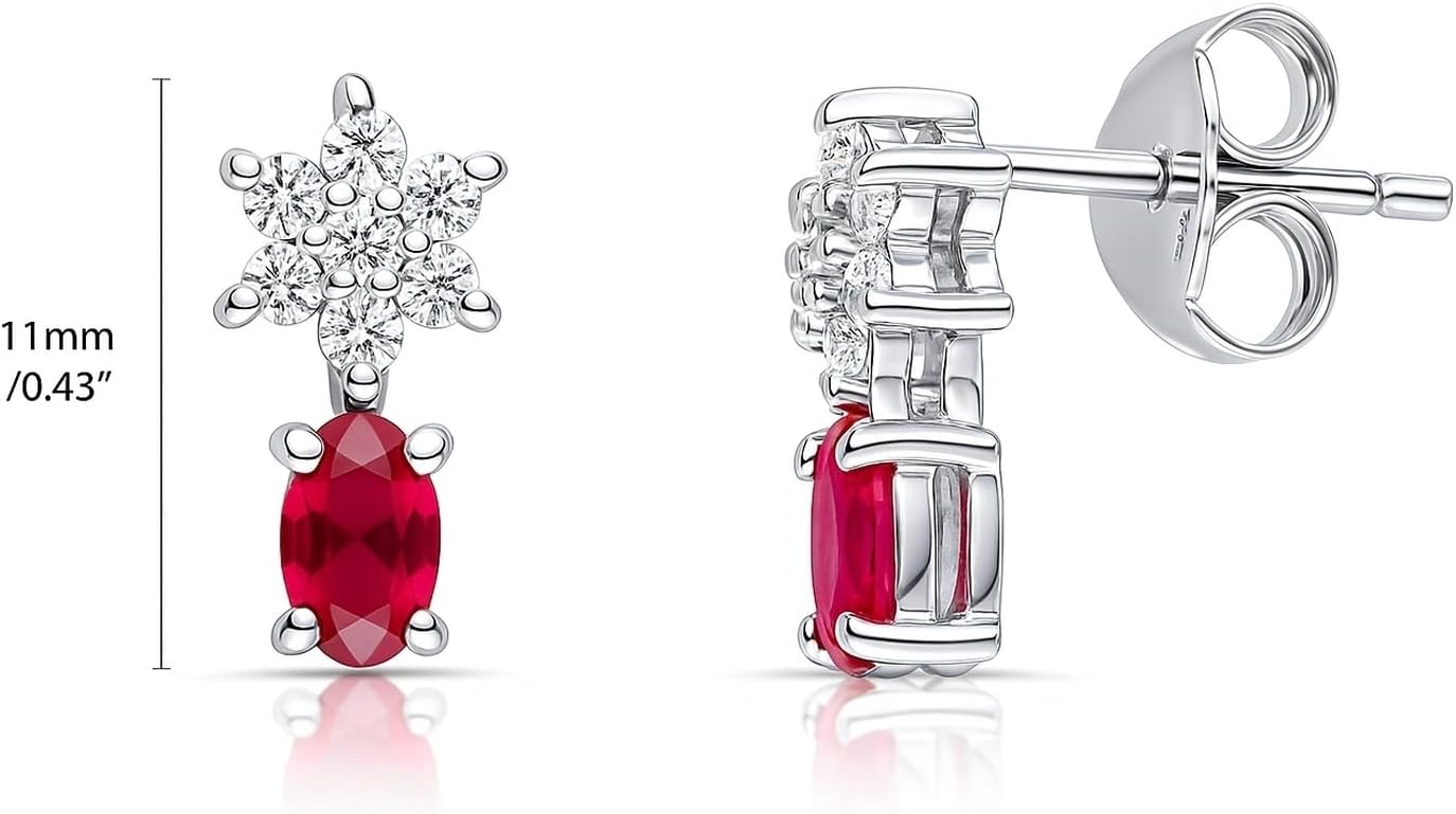 BERRICLE Sterling Silver Flower Stud Earrings for Women, Ruby-Red Cubic Zirconia CZ - Image 2
