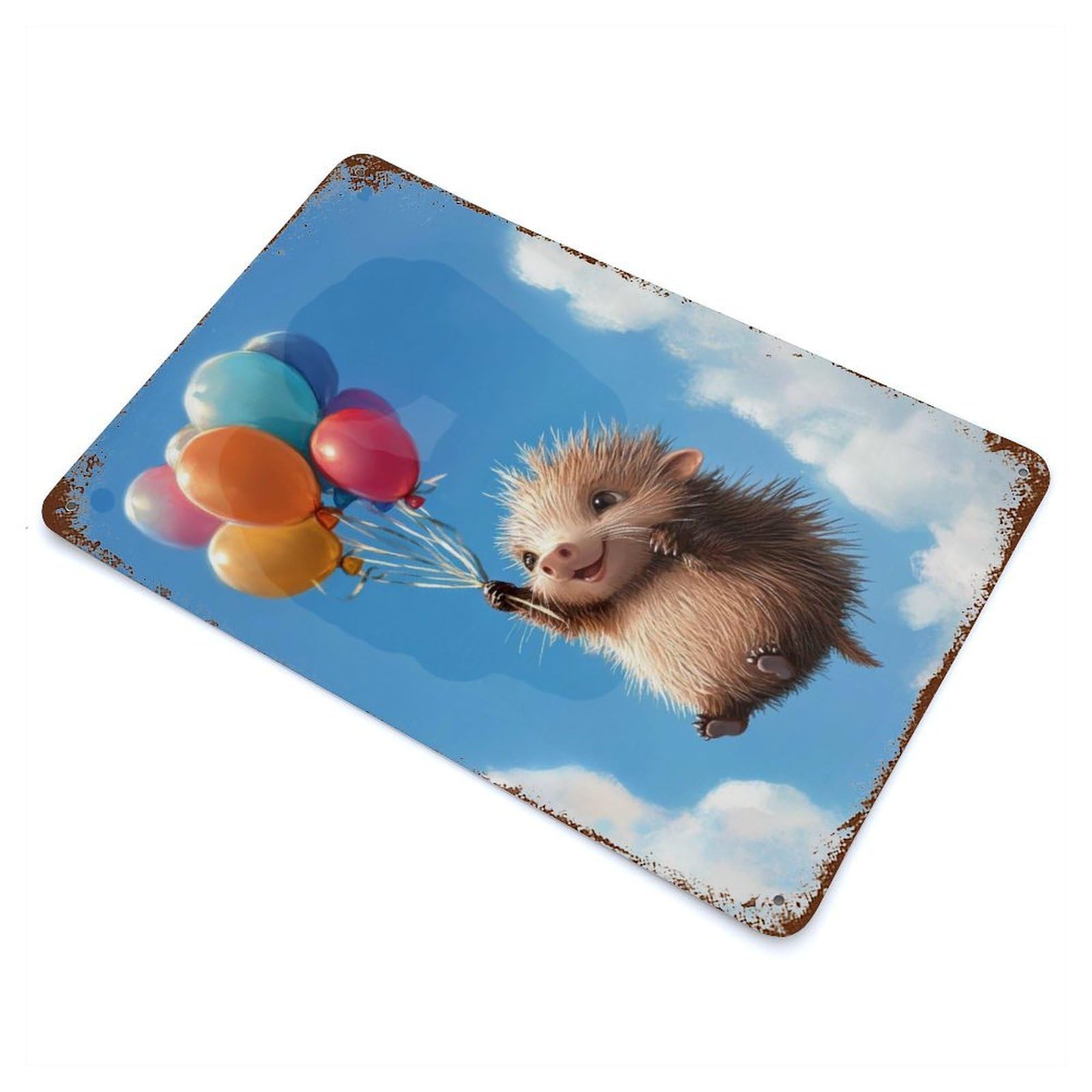 Hedgehog Balloon Flight Decorative Tin Sign 11.8"x7.9", for Bistro, Counter And Cafe Decor, Classic Wall Plaque
