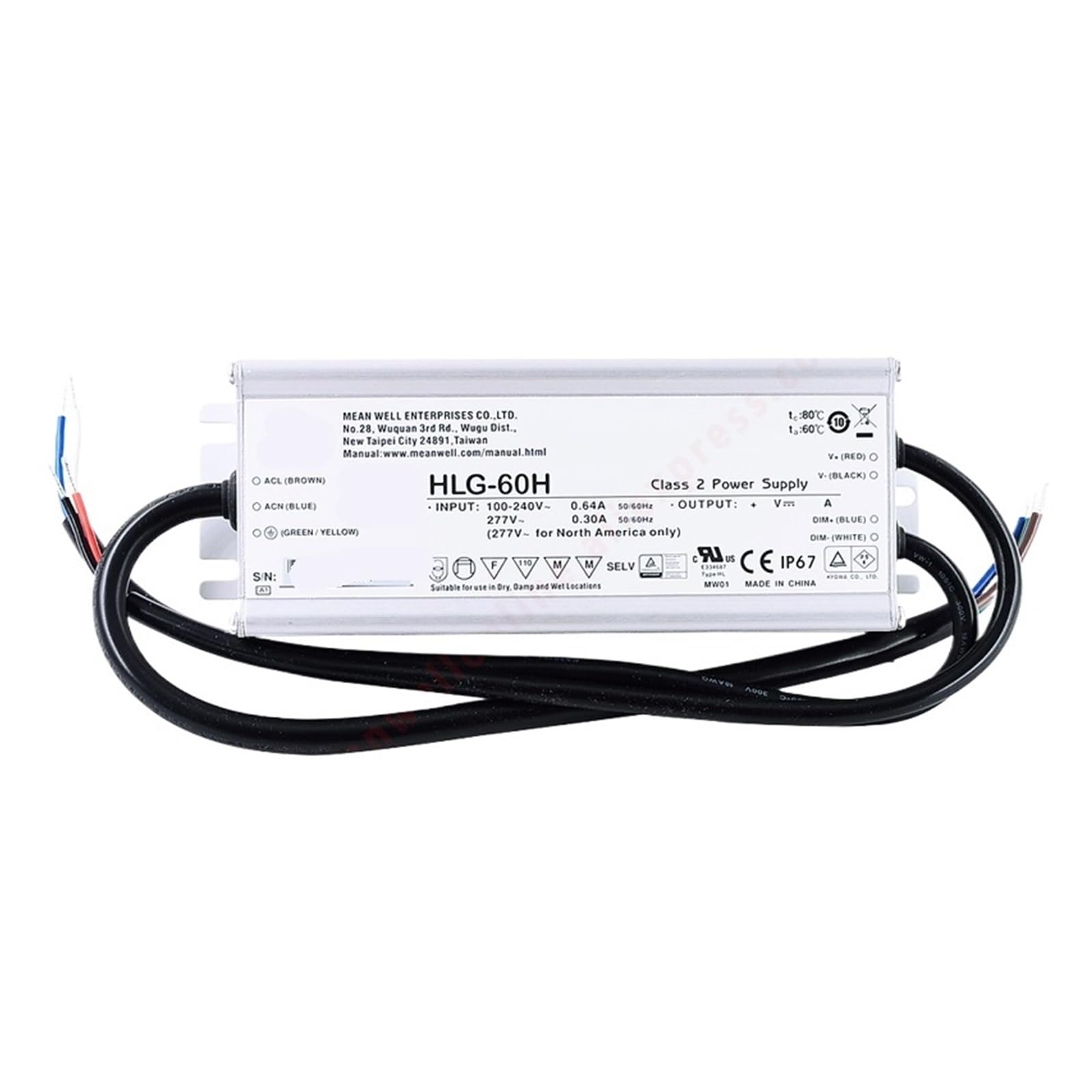 Pilote de LED à Courant Constant 60 W HLG-60H-20B Tension Constante pour Éclairage de Rue