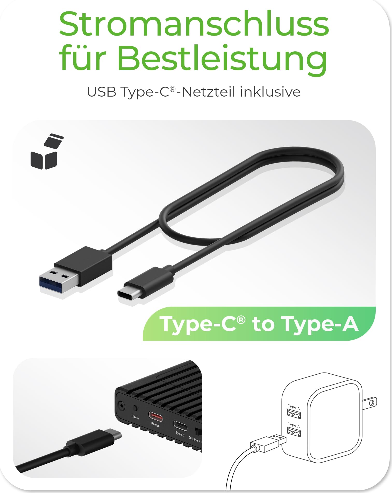 ICY BOX M.2 NVMe SSD Docking Station USB 3.2 Gen 2 (10 Gbit/s), estación de clonación y Lector NVMe, Carcasa Externa, Adaptador, USB-C y USB-A, IB-2817MCL-C31