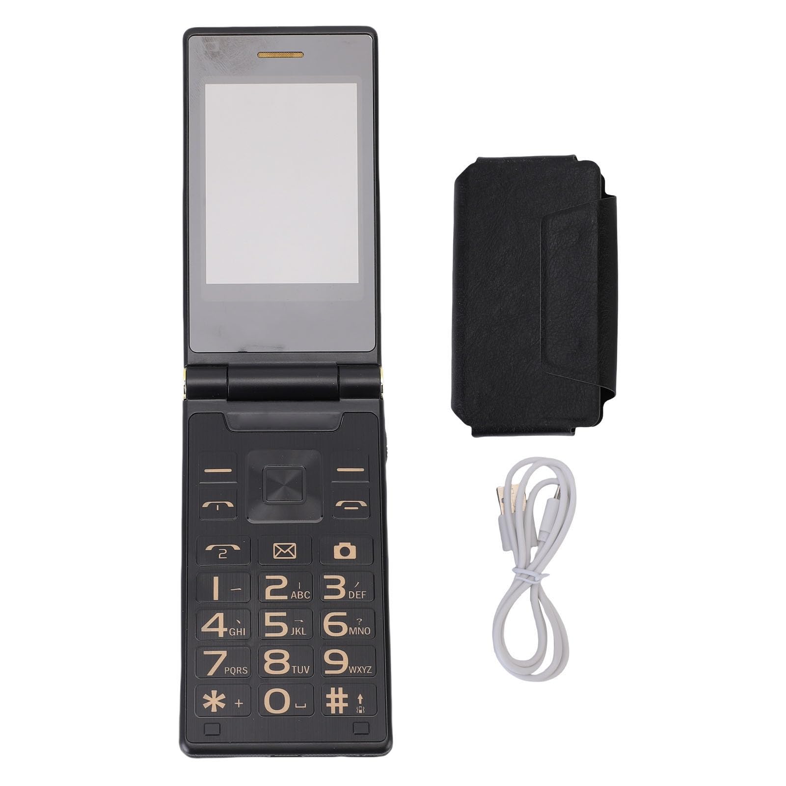Annadue Telefon z klapką 4G dla Seniorów, Podwójny Ekran 3,0 Cala i 1,8 Cala, Podwójna Karta SIM, SOS, Aparat 1,3 MP, ze Skórzanym Etui.5900 MAh (Kolor rewolwerowca)