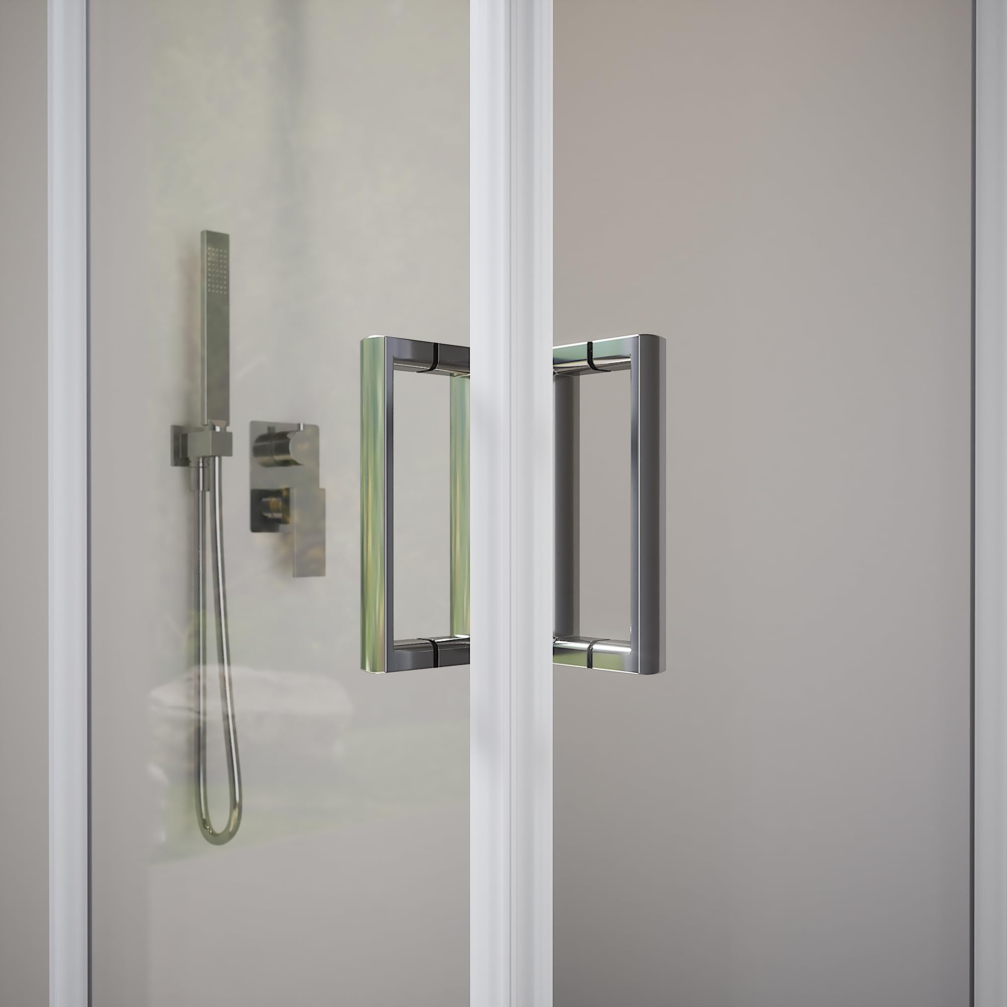Tonga - Mampara de ducha angular con dos puertas correderas, cristal templado de 6 mm, perfiles cuadrados cromados, altura de 185 cm, cristal transparente, 90 x 90 cm