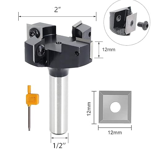 Miniatura 2 de Broca de enrutador de superficie de Spoilboard CNC 12 Shank, 2 "corte de diámetro de losa aplanadora broca, inserto de carburo 0.472* 0.472* 0.059