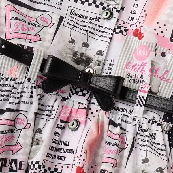 メゾピアノ新品タグ付きリボンベルトつき　ダイナー柄ワンピース140 メゾピアノ新品タグ付きリボンベルトつき ダイナー柄ワンピース140