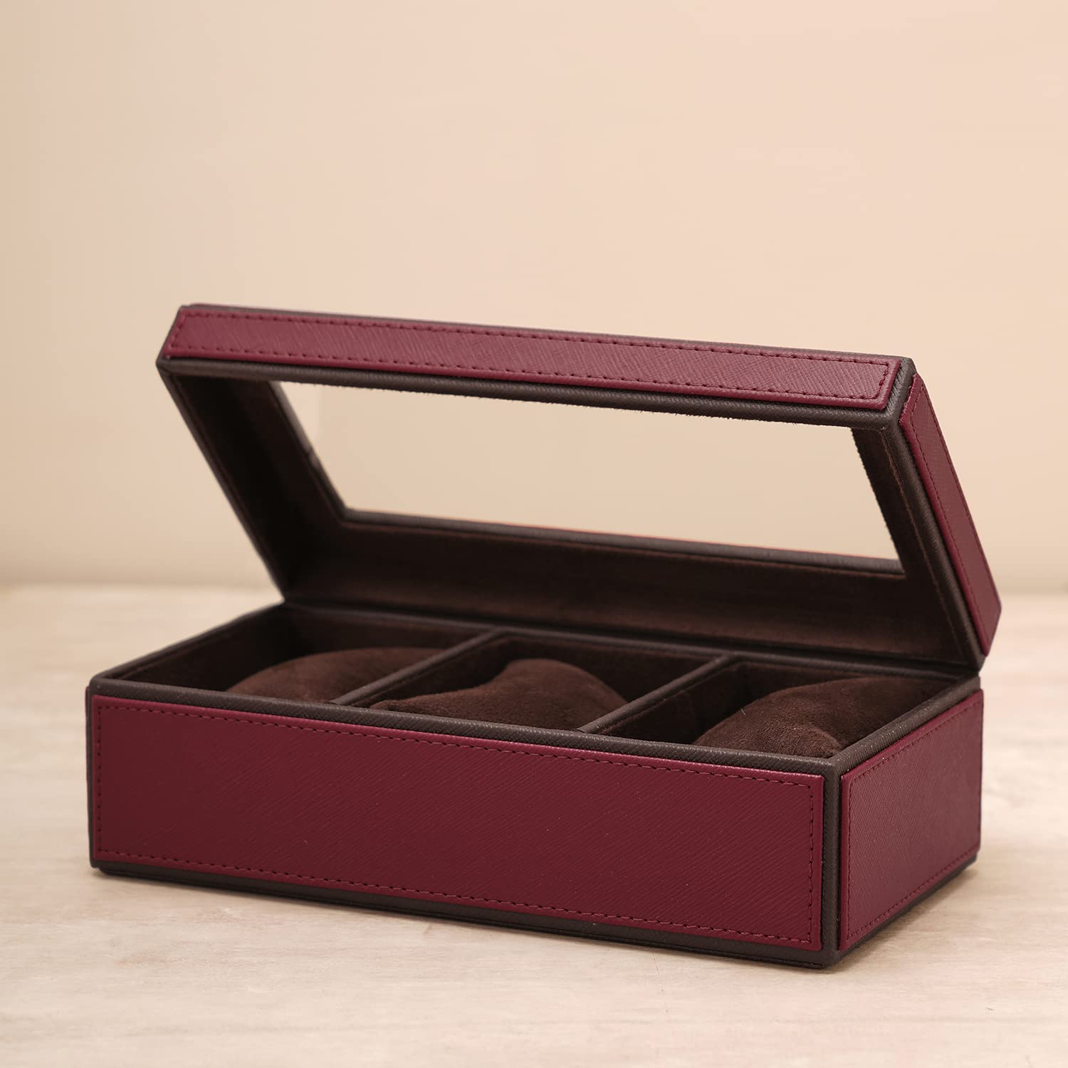Pure Home + Living Red 3 Compartment Faux Leather Watch Box, Holder with Glass Lid, Removable Velvet Cushion, 3 Slots, Watch Display, Red (B0C1442GHM) Amazon Price History, Amazon Price Tracker
