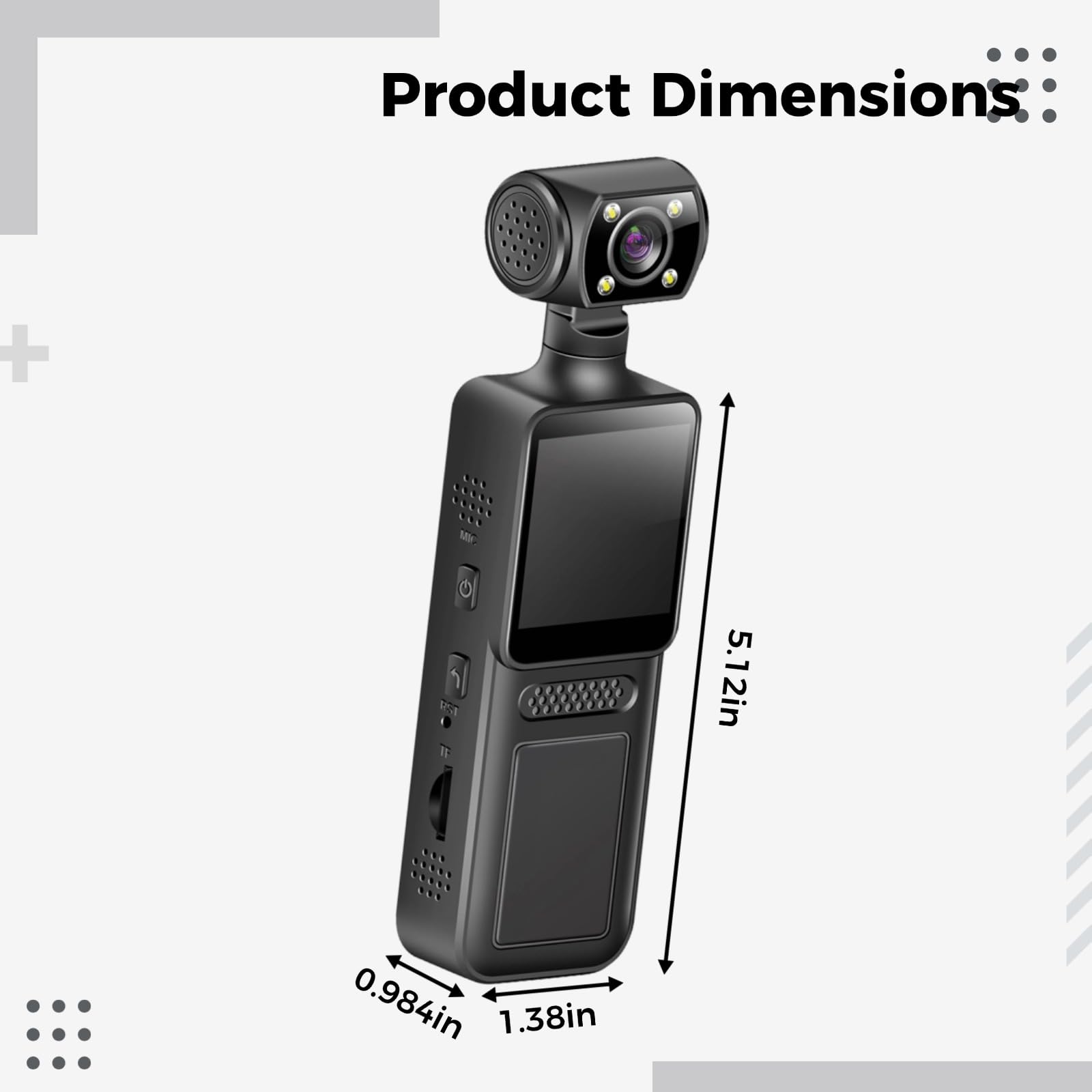 Fotocamere portatili 2K, scheda di memoria 128G inclusa, registratore video personale tascabile con obiettivo girevole a 180°, luce di riempimento a LED, connessione WiFi fotocamera sportiva