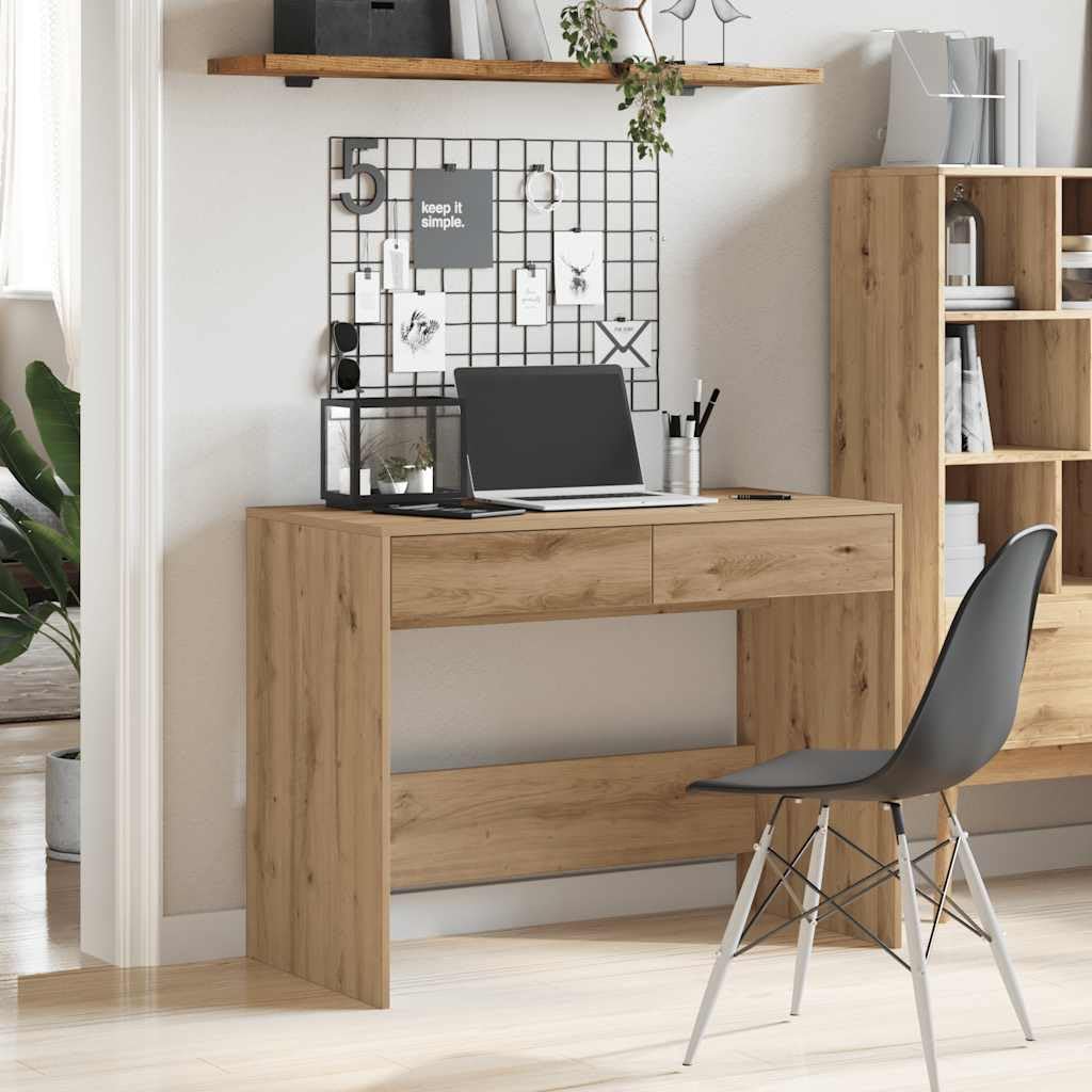 Schreibtisch Artisan-Eiche 101x50x76,5 cm Holzwerkstoff mit 2 Schubladen, Stabiler Arbeitstisch für Büro und Zuhause, geräumige Tischplatte für Computer und Schreibutensilien,