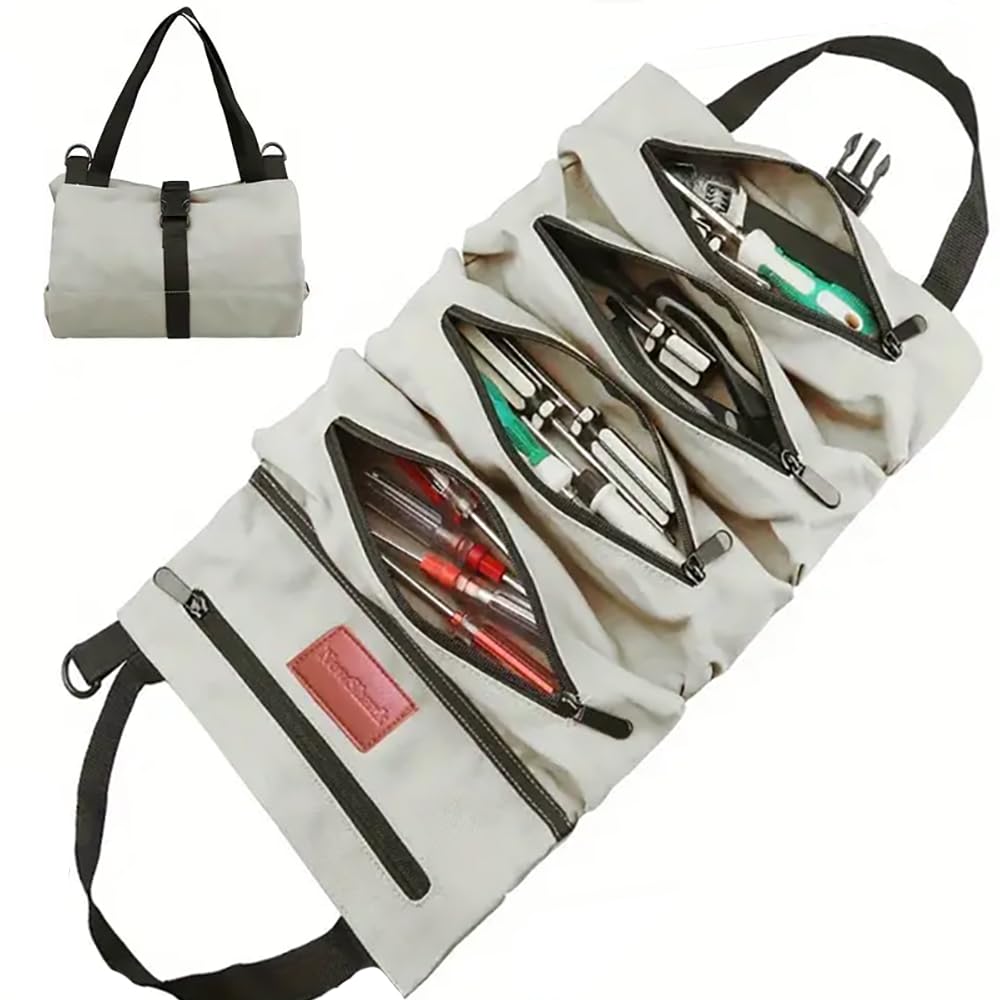 Tool Bag for Technicians Mechanics Storage Bag Portable Roll Up Multi Compartment Organize Bag with Detachable Zipper Pouch Handle (White) (B0D2CDVTPX) Amazon Price History, Amazon Price Tracker