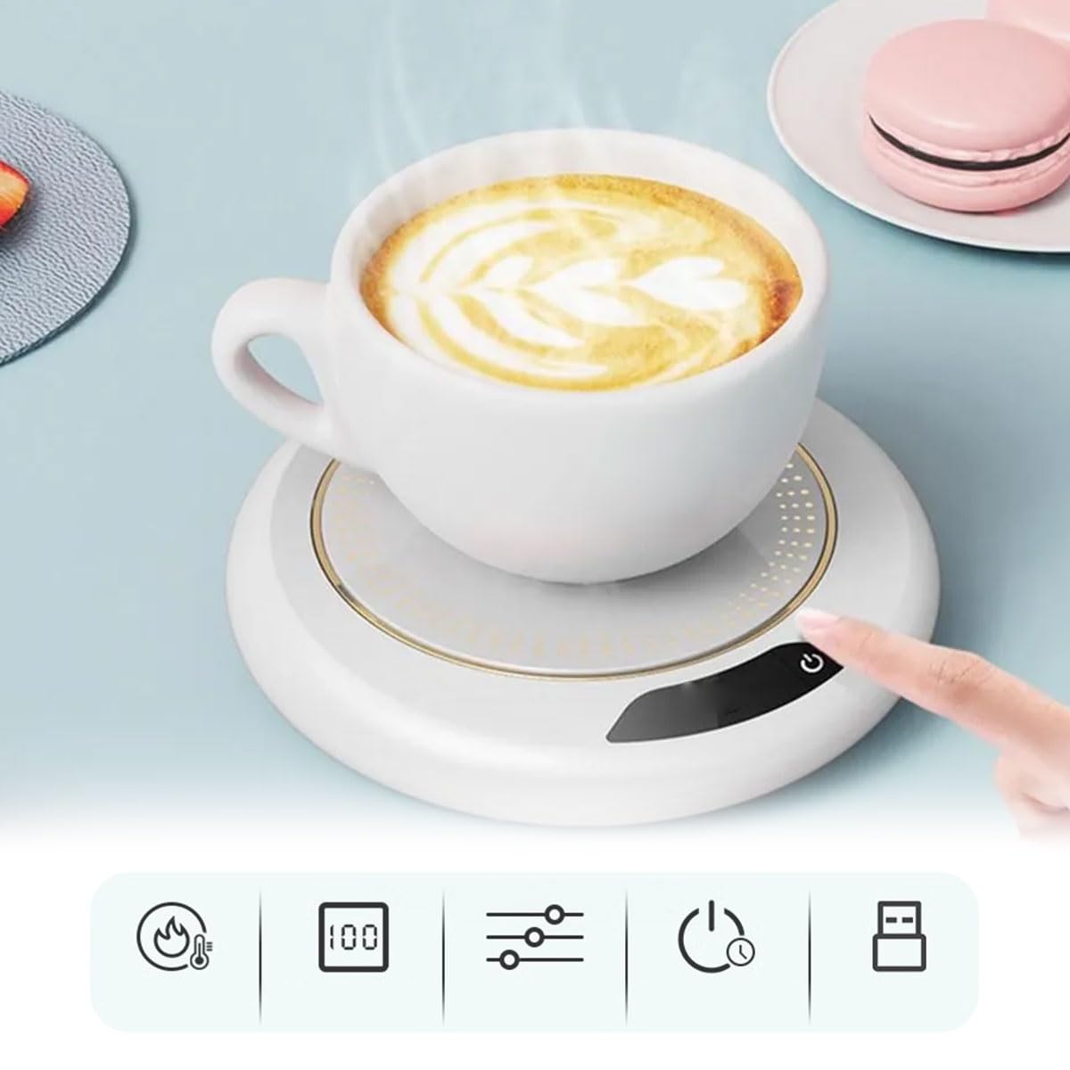 Calentador de Tazas USB con 3 Ajustes de Temperatura, Posavasos Eléctrico para Café Té Leche (Blanco)
