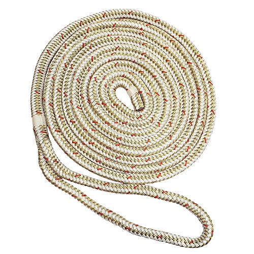 New England Ropes 1/2 x 25' Nylon Double Braid Dock Line - White/Gold w/Tracer