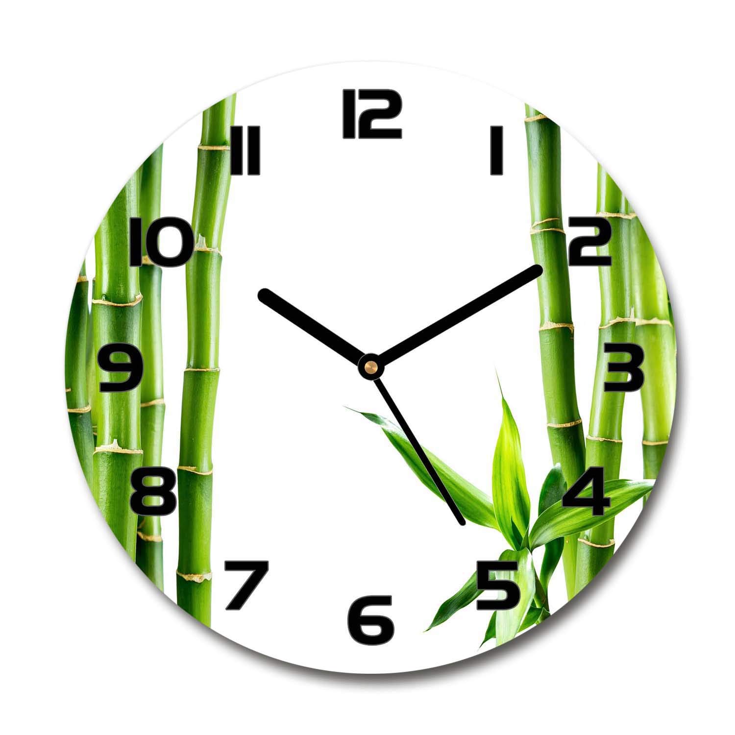 Tulup Glasuhr ⌀ 30cm - Schwarze Zeigern - Wanduhr Wandkunst Bild Gehärtetem Glas Uhr Echtglas Küche Wohnzimmer - Bambus