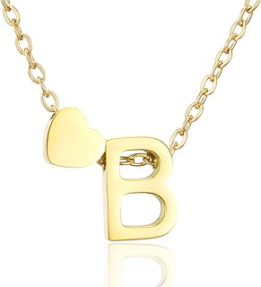 Heart Necklace Letter Necklace, Personalized Heart Chain Initial A-Z Name Necklace, 316L Stainless Steel Letter Necklace Gifts Jewelry for Women Girls 18 Inch
