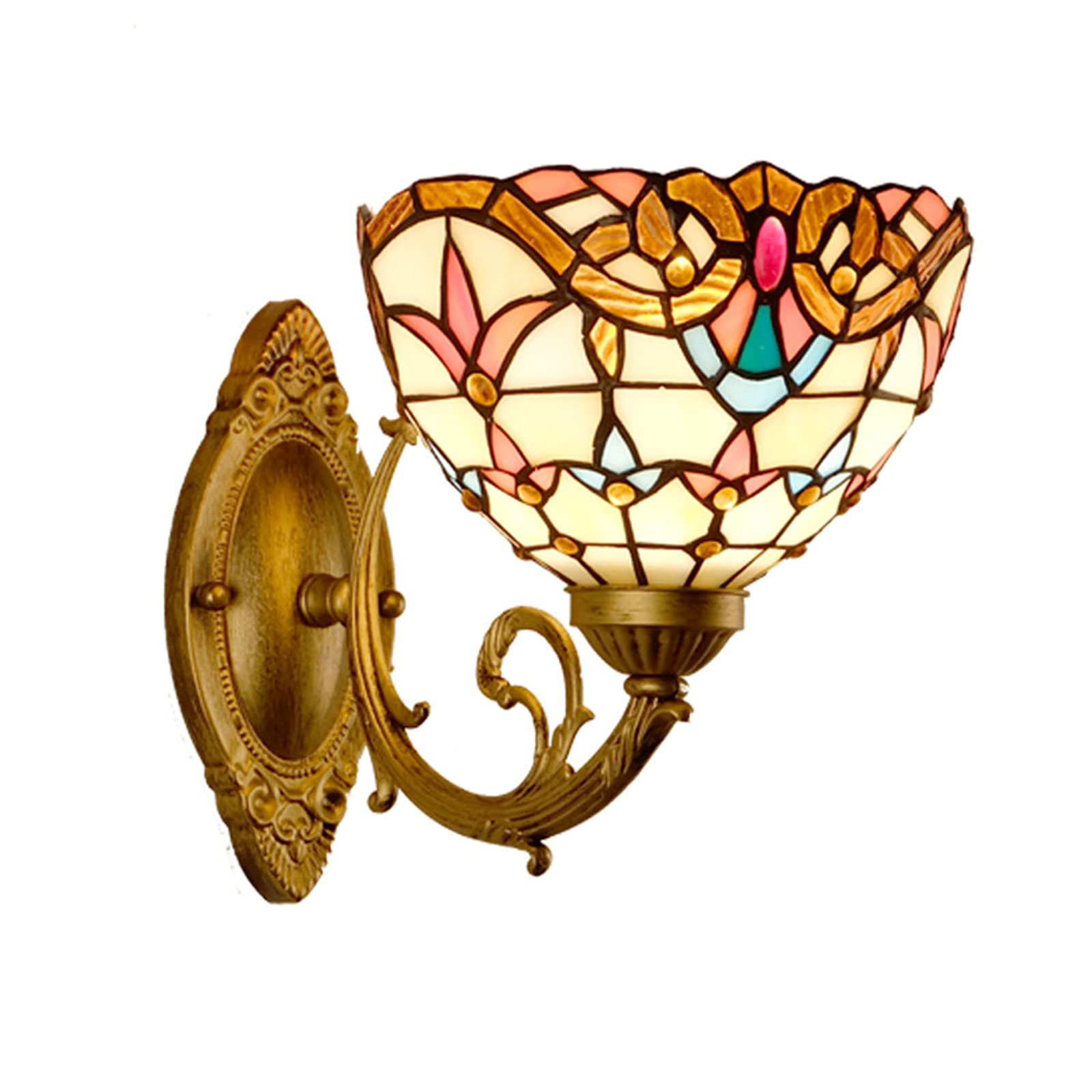 NHPJFDC Tiffany Wall Sconces 7.8Inch Baroque Style Stained Glass Luxurious Wall ​Lamp E26/E27 Base Wall Light Fixtures For Home, Bedroom, Porch, Garage
