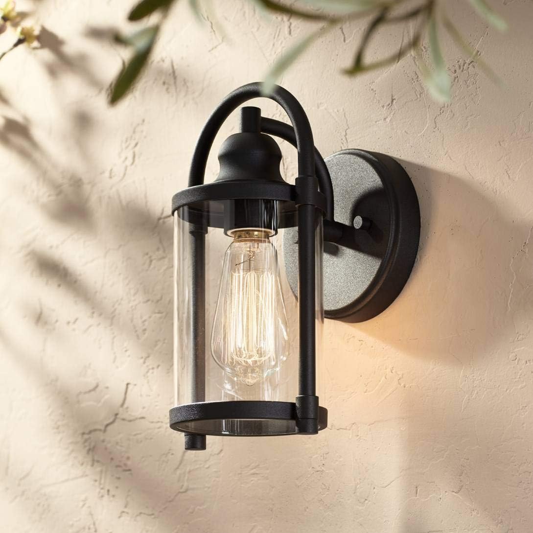 John Timberland Avani Modern Outdoor Wall Light Fixture Charming Black Metal 10 1/4" Clear Cylinder Glass Shade for Exterior House Porch Patio Outside Deck Garage Yard Front Door Garden Home