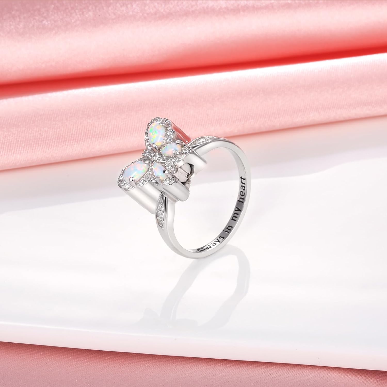 Sariel Opal Butterfly Urn Rings for Ashes of Loved Ones 925 Sterling Silver Cremation Keepake Rings Memorial Jewelry for Women