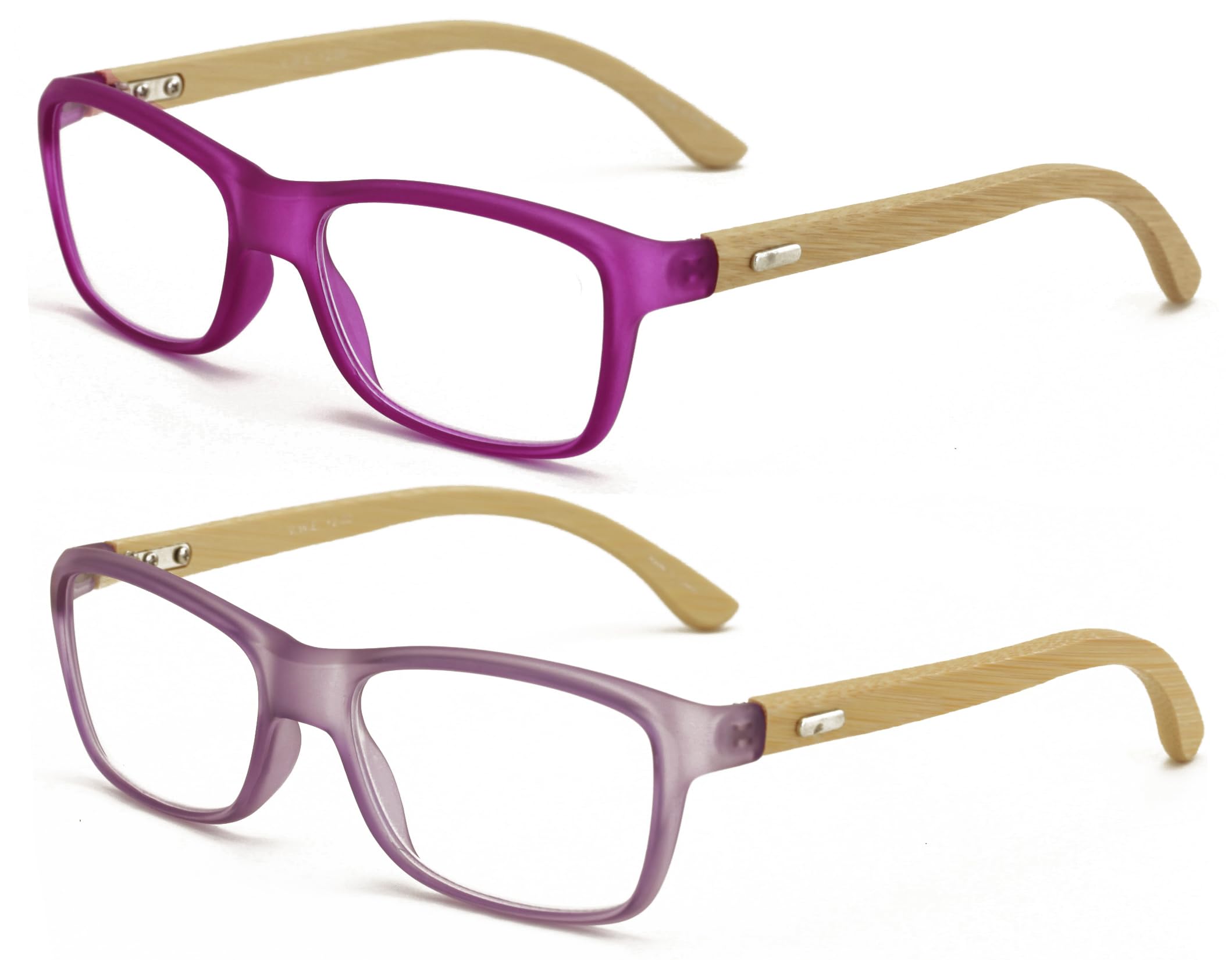 V.W.E. 2 Pairs Geniune Bamboo Women Reading Glasses - Fun Color Clear Lens Reader 7015