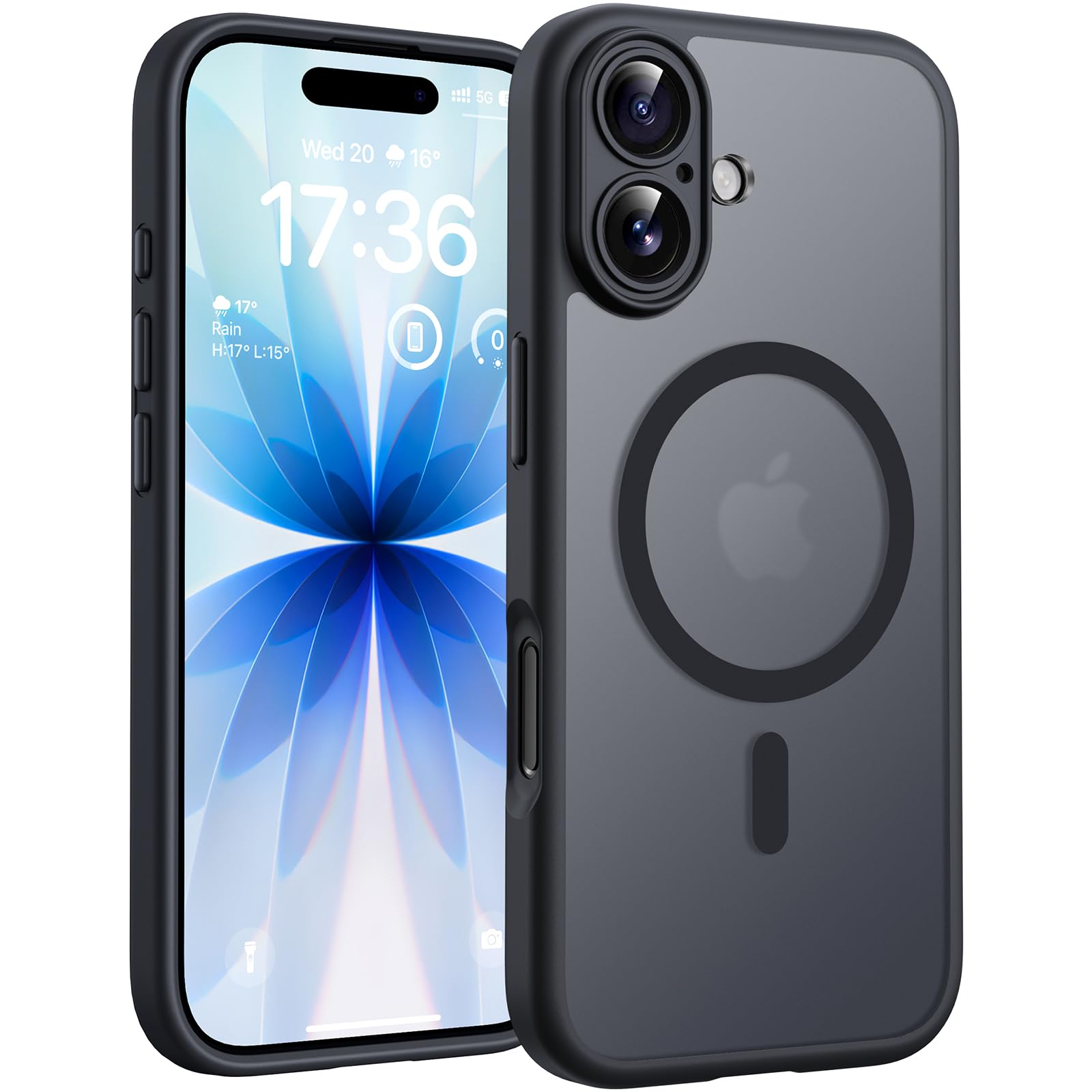 TOCOL for iPhone 17 Case 6.3-inch, Built-in Magnetic Ring, Upgraded Camera Protection, Compatible with Magsafe, Military Grade Shockproof, Non-slip Translucent Matte Case, Black iPhone 17 Black