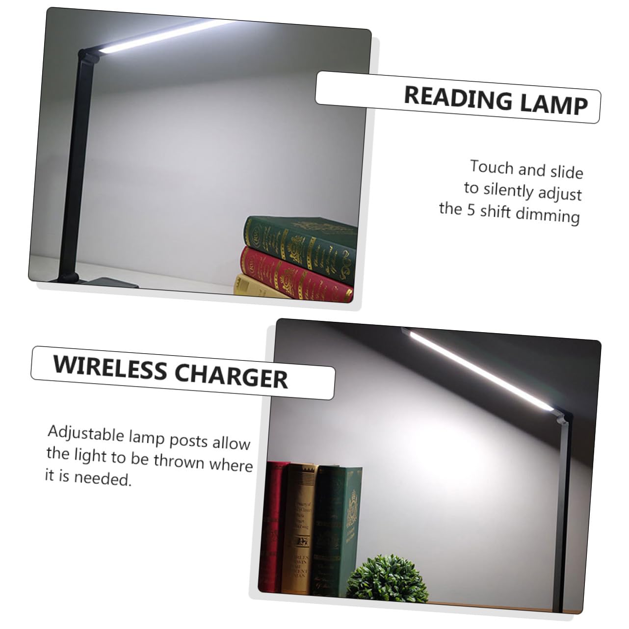 LED Schreibtischlampe Stufiger Touch dimmung Faltbar Kabellose Ladefunktion Aluminium und Kunststoff Augenschonend Geeignet für Arbeitszimmer und Schlafzimmer