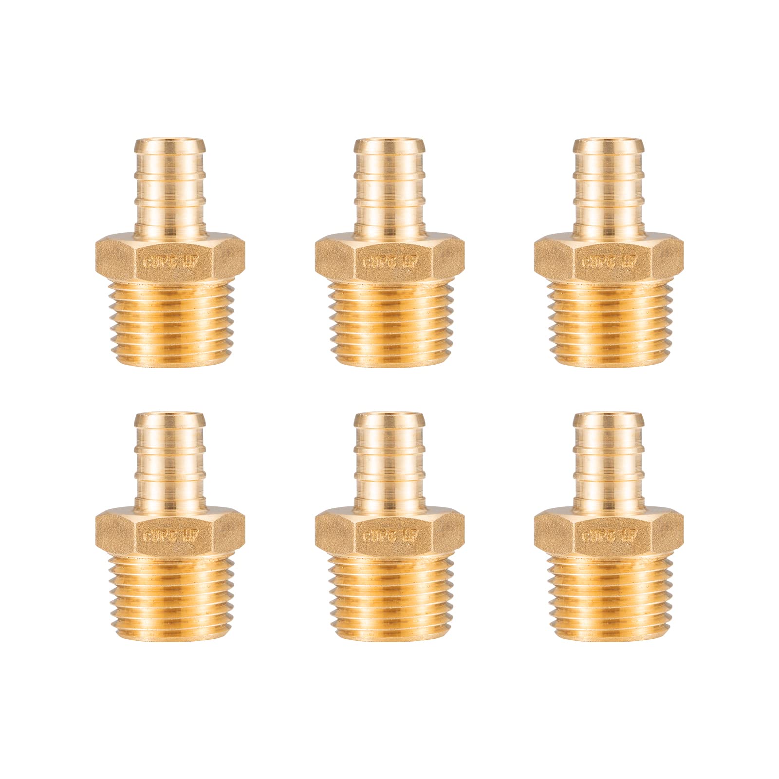 WMAXPFIT(6 Pack) 1/2 Inch PEX x 1/2 Inch Male NPT Thread Adapter F1807, LF Brass crimp fitting for PEX-b pipe