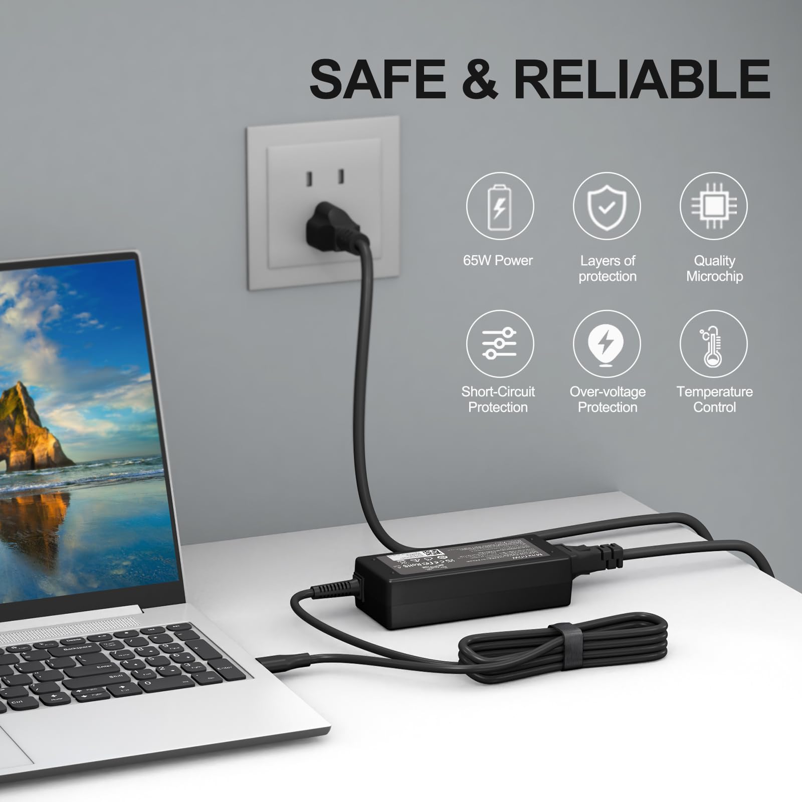 Cargador universal USB-C de 65 W y 45 W compatible con Lenovo/Hp/Dell/Acer/Asus/Samsung, compatible con cable de alimentación Hp Chromebook X360/Spectre X360 tipo C