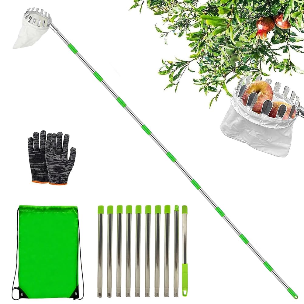 420cm Recogedor Frutas, Recogedor Frutas con Varillas Extensión, Recoge Frutas árboles, Usado para Recoge Frutas de árboles,Frutas Herramientas Recolectoras para Manzanas, Naranjas, Peras