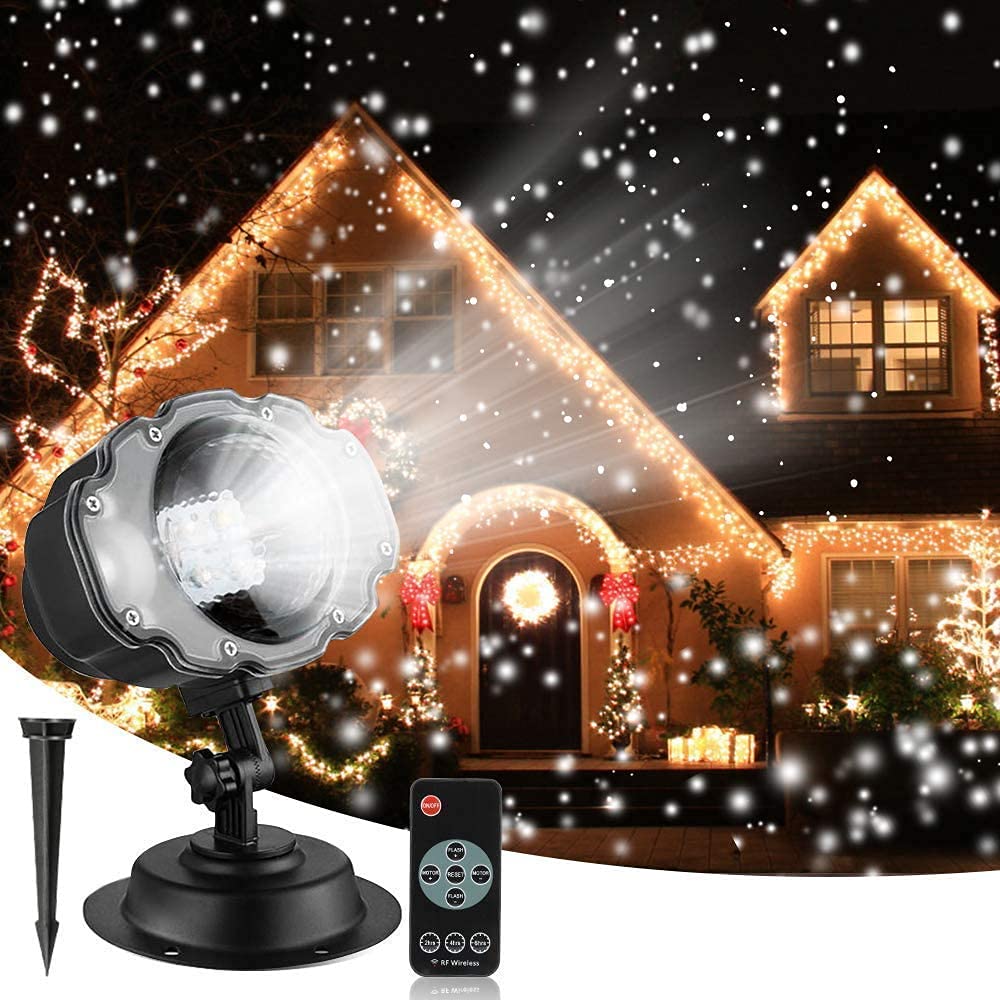 Projecteur Noel Exterieur, Lampe de Projection de Noël Rotation LED Flocon de Neige Lampe de Projection à Distance (White)
