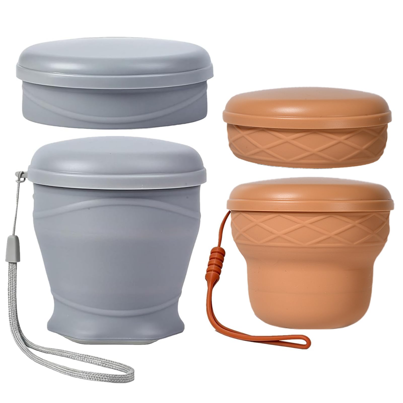 Collapsible Silicone Travel Mug with Dustproof Lid, BPA-Free, Portable, Reusable for Camping, Picnic, Travel, Office, Silicone Foldable Cup (Grey + Brown, 200 ml + 260 ml) — image 1