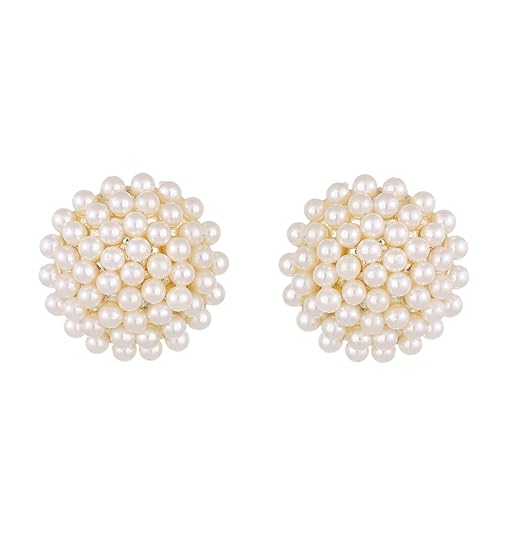 Zeneme Earring Pearl Engraved Office Push Back Stud Earrings Jewellery For Women & Girls