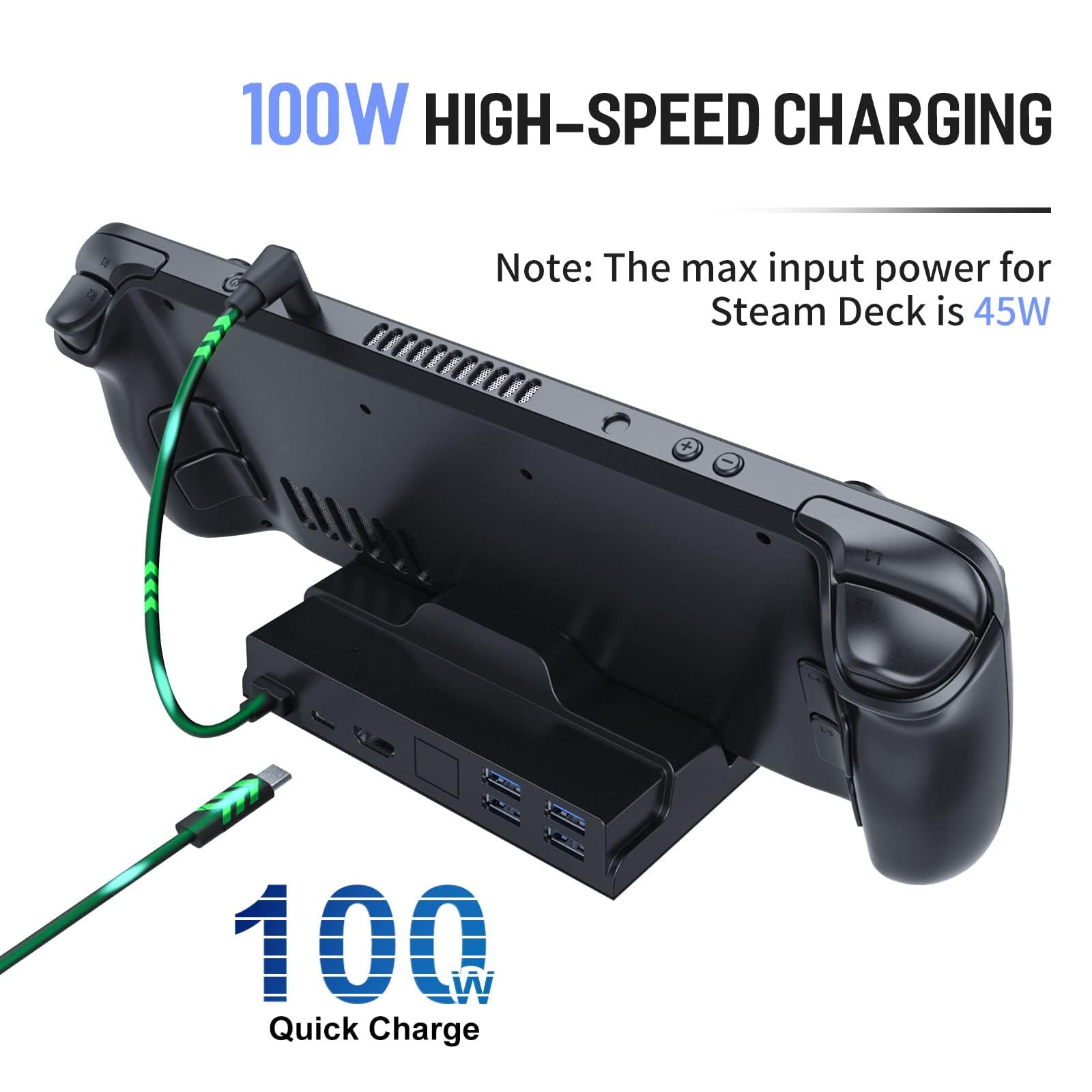 Dock per Steam Deck, Hub 6 in 1 Supporto per dock Steam Deck con 4 porte USB-A 3.0, HDMI, PD 3.0 Caricatore rapido USB-C e porte USB-C di ricarica a piena velocità, Accessori Steam Deck (Nero-2206)