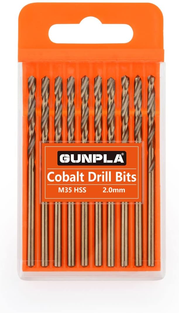 Gunpla Cobalt Drill Bits 2mm 10-Pieces, M35 HSS Metric Straight Shank Jobber Drill Bit Set with Plastic Case for Hardened Stainless Steel, Metal, Aluminium, Tile, Wood, Plastic and Cast Iron…