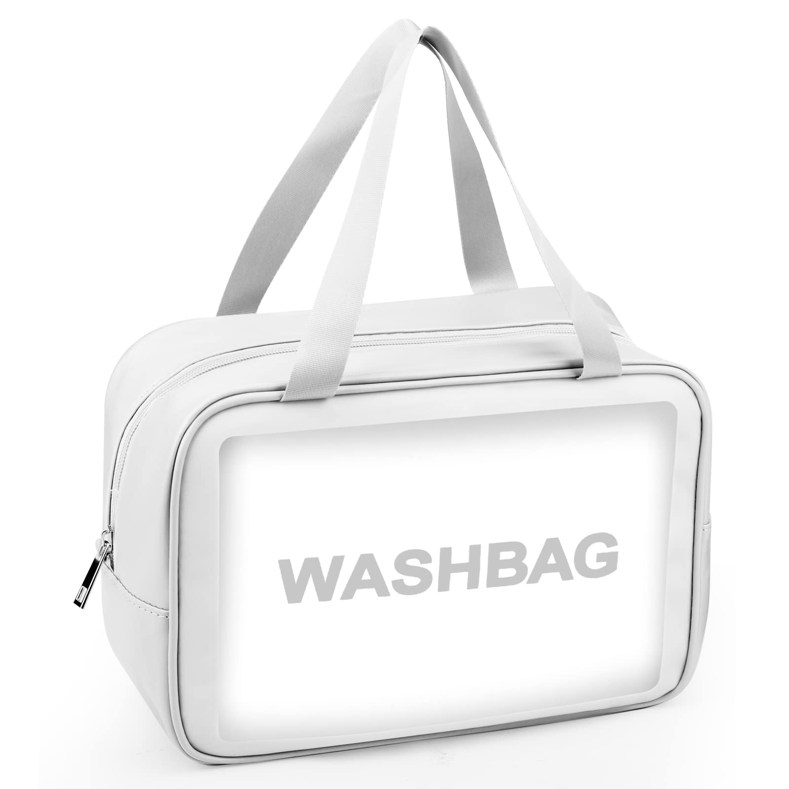 Sofore Bolsas Neceser Transparente para Viaje, Neceser de Viaje para Maquillaje de PVC Portátil Organizador Cosmético con Cremallera, Estuche de Transporte para Mujer, Negocios, Baño, Blanco (Grande)
