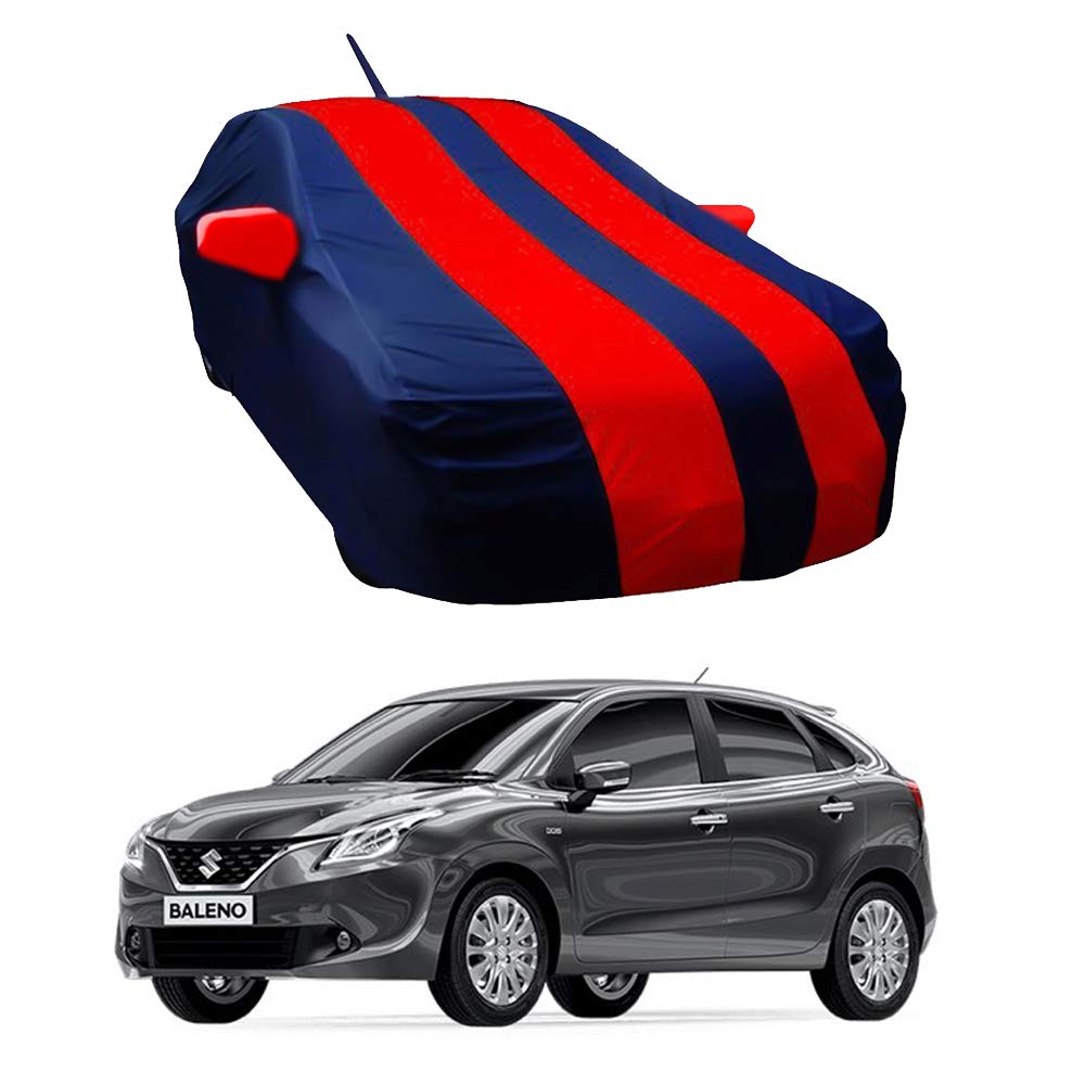Oshotto/Recaro Taffeta Car Body Cover with Mirror and Antenna Pocket Compatible with Maruti Suzuki Baleno 2015-2019 (Red, Blue)