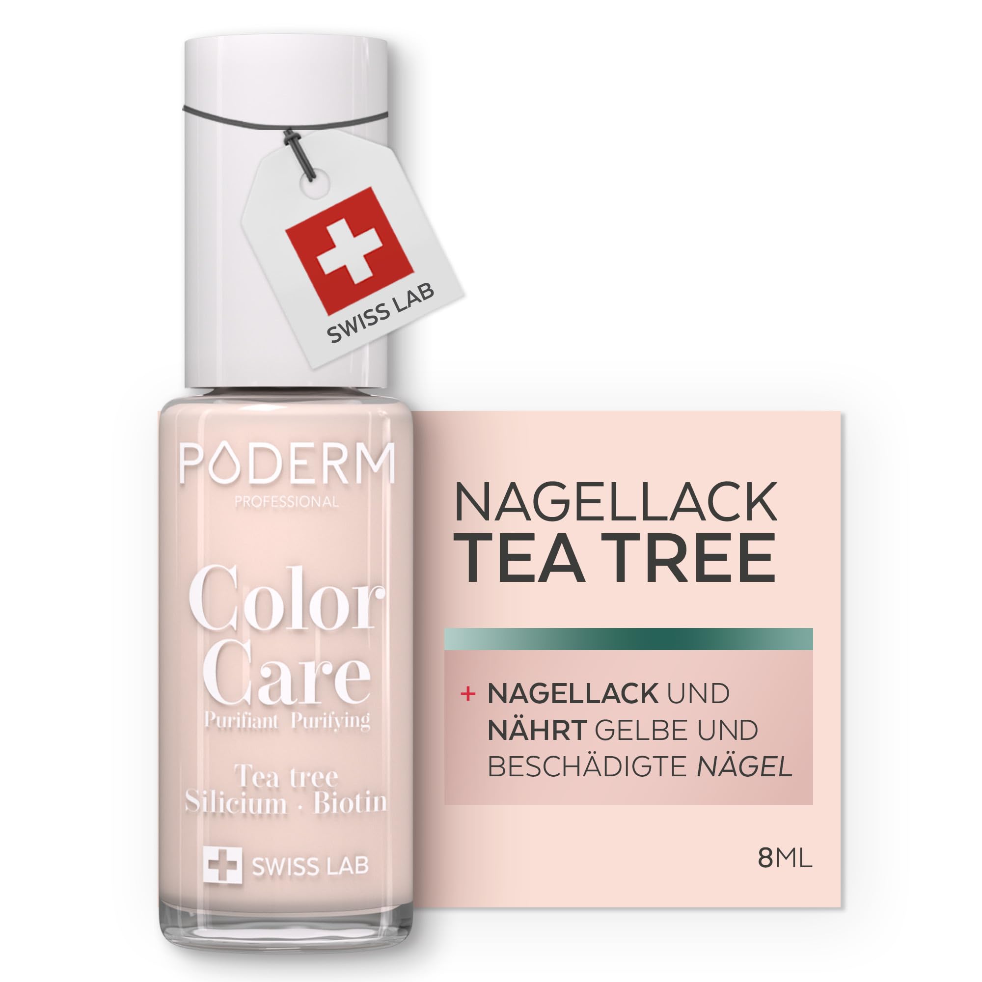 PODERM Nagelpilz Nagellack Puderrosa – 8 ml | Antimykotisch mit Teebaum, Silizium & Biotin | Stärkt, Repariert & Kaschiert geschädigte Nägel | Entwickelt von einer Podologin in der Schweiz