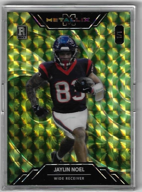 Jaylen Noel RARE 1/1 American Metallix PRC Kaleidoscope Foil Board Green Parallel WildFractal Rookie Card Collectible Football Card - 2025 Wild Card American Metallix Pro-Look Football Promo #WMF-JN (Texans) Has Not Been Removed From Factory Case