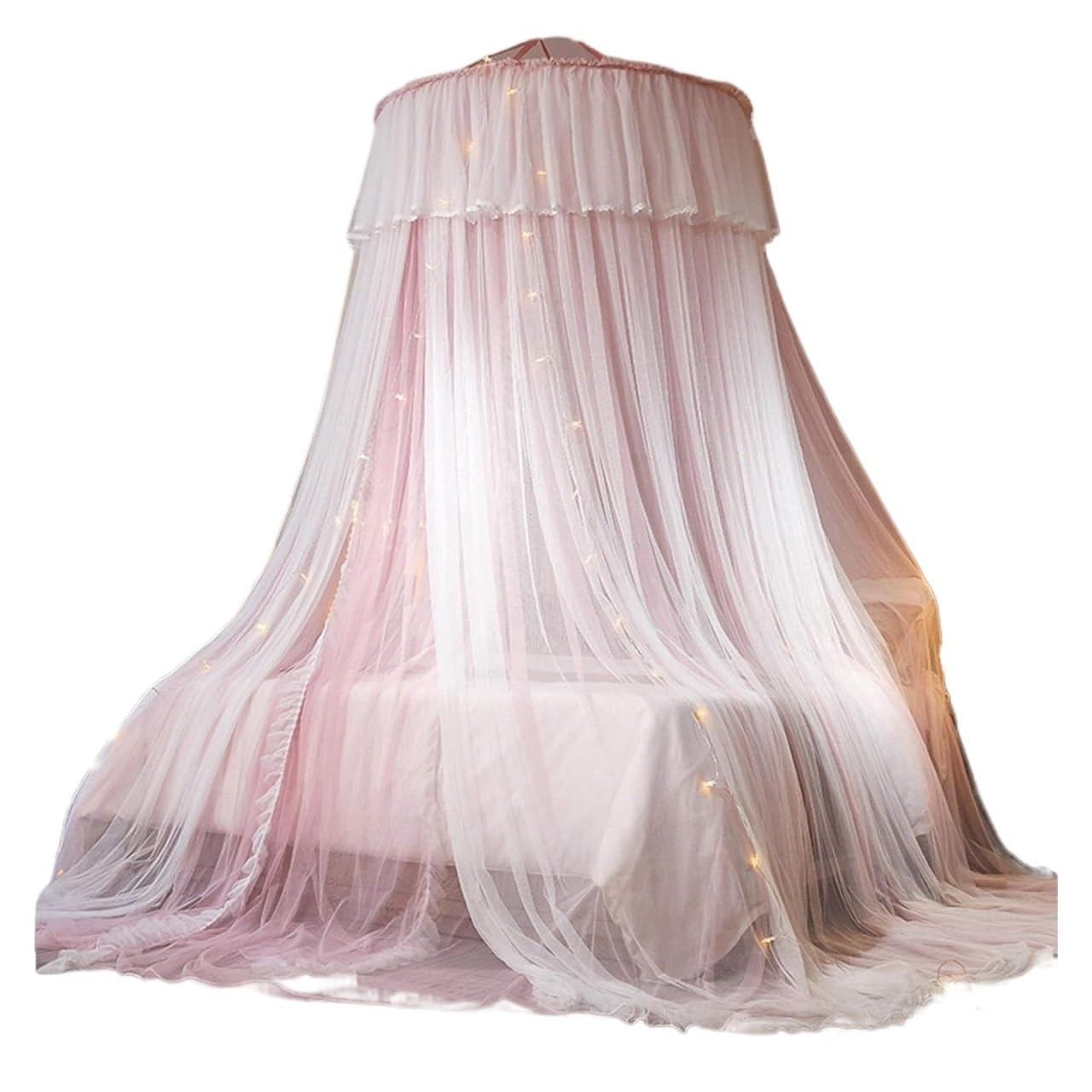 Tenda da Letto, Baldacchino da Letto, for Ragazze, Tenda a baldacchino - a Cupola in Rete Trasparente a Doppio Strato con zanzariera Princess in Pizzo Rotondo for Letti Gemelli Queen King