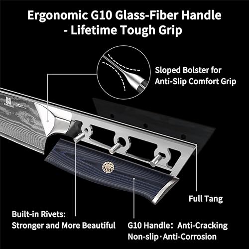 Miniatura 8 de Cuchillo de chef, juego de cuchillos de damasco de 8 pulgadas, cuchillo de cocina de acero inoxidable de alto carbono de 67 capas, cuchillos de