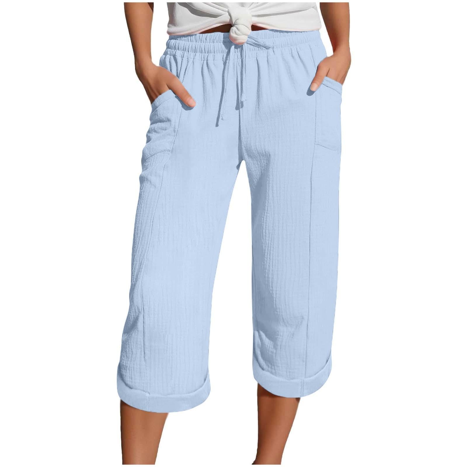 YBEBEWE Sommerhose Damen Leicht Leinenhose Damen Sommer 3/4 Musselin Kurze Hose Leicht Leinen Sommerhose Mit Taschen Causal Caprihose Elastische Bequeme Stoffhose Sport Freizeit Strandhose