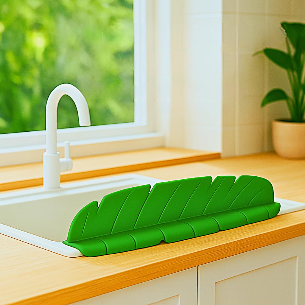 Silicone Kitchen Sink Splash Guard Banana Leaf Shape – Colorful Silicone Sink Splash Guard with Suction Cups, Water Protector for Small Kitchen Sink, Bathtub & Counter by Giftly Moment