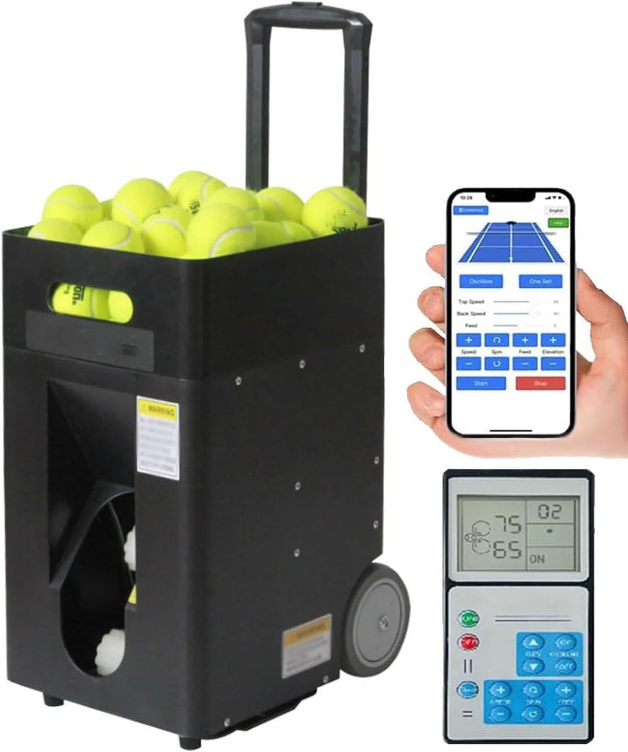 Máquina lanzapelotas de tenis: lanzador automático de pelotas de tenis para entrenamiento y práctica, ejercicios preprogramados y personalizados, control remoto y aplicación