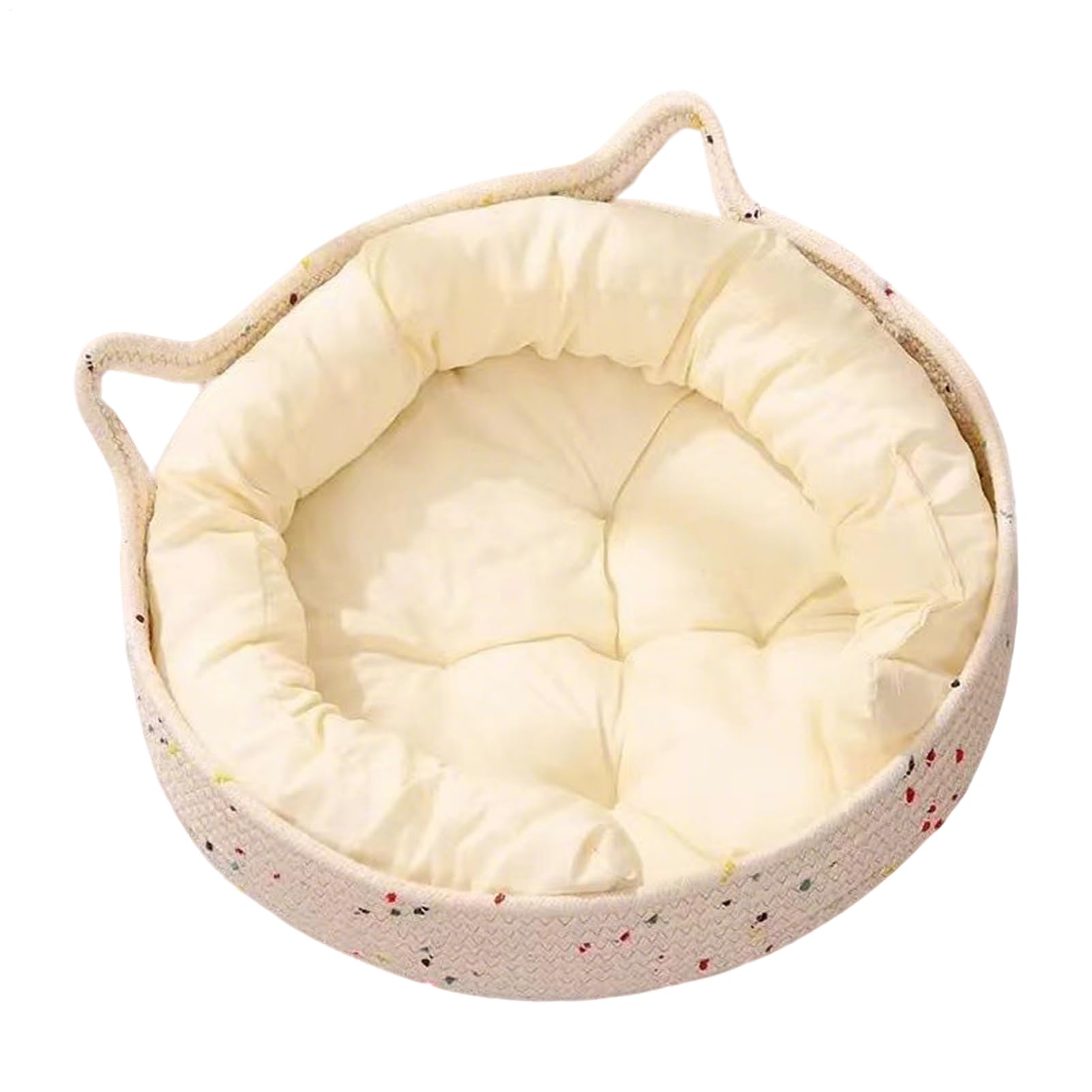 Panier rond pour chat en tissu coton tressé avec griffoir intégré pour couchage d'intérieur
